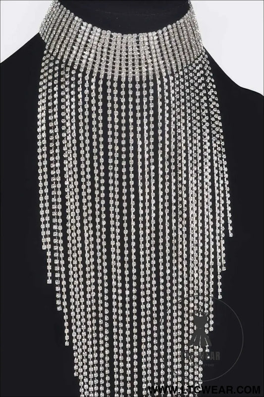 Rhinestone Choker Tassle Necklace
