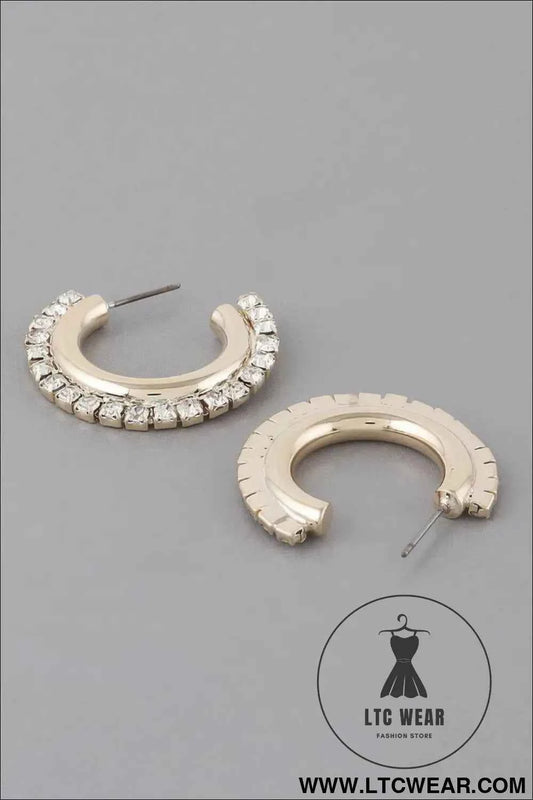 Rhinestone Lined Hoop Earrings