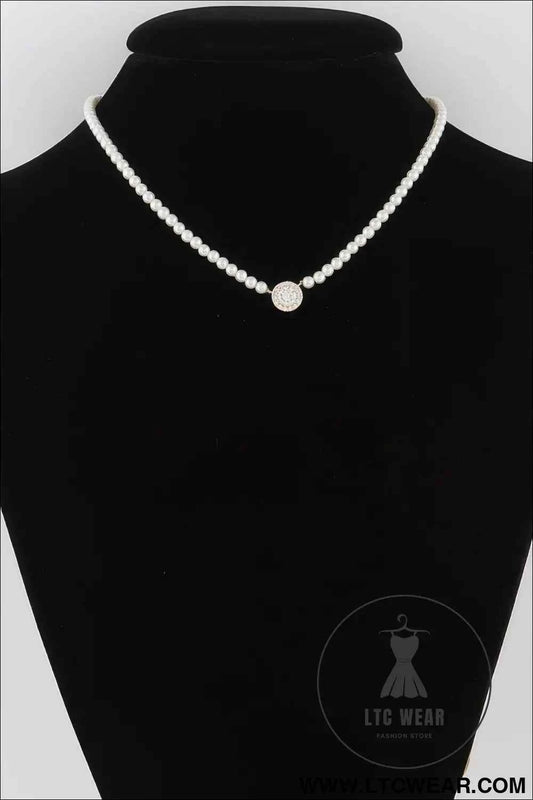 Rhinestone Pearl Beaded Necklace