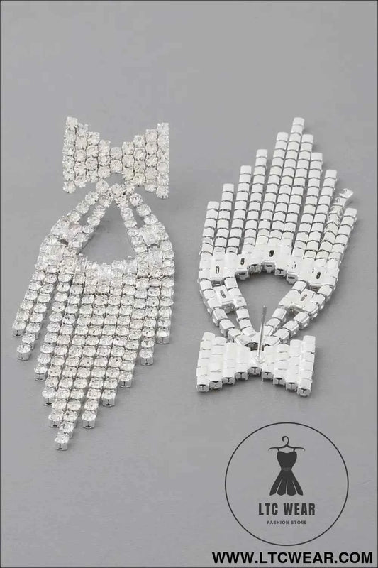 Rhinestone Ribbon Drop Earrings