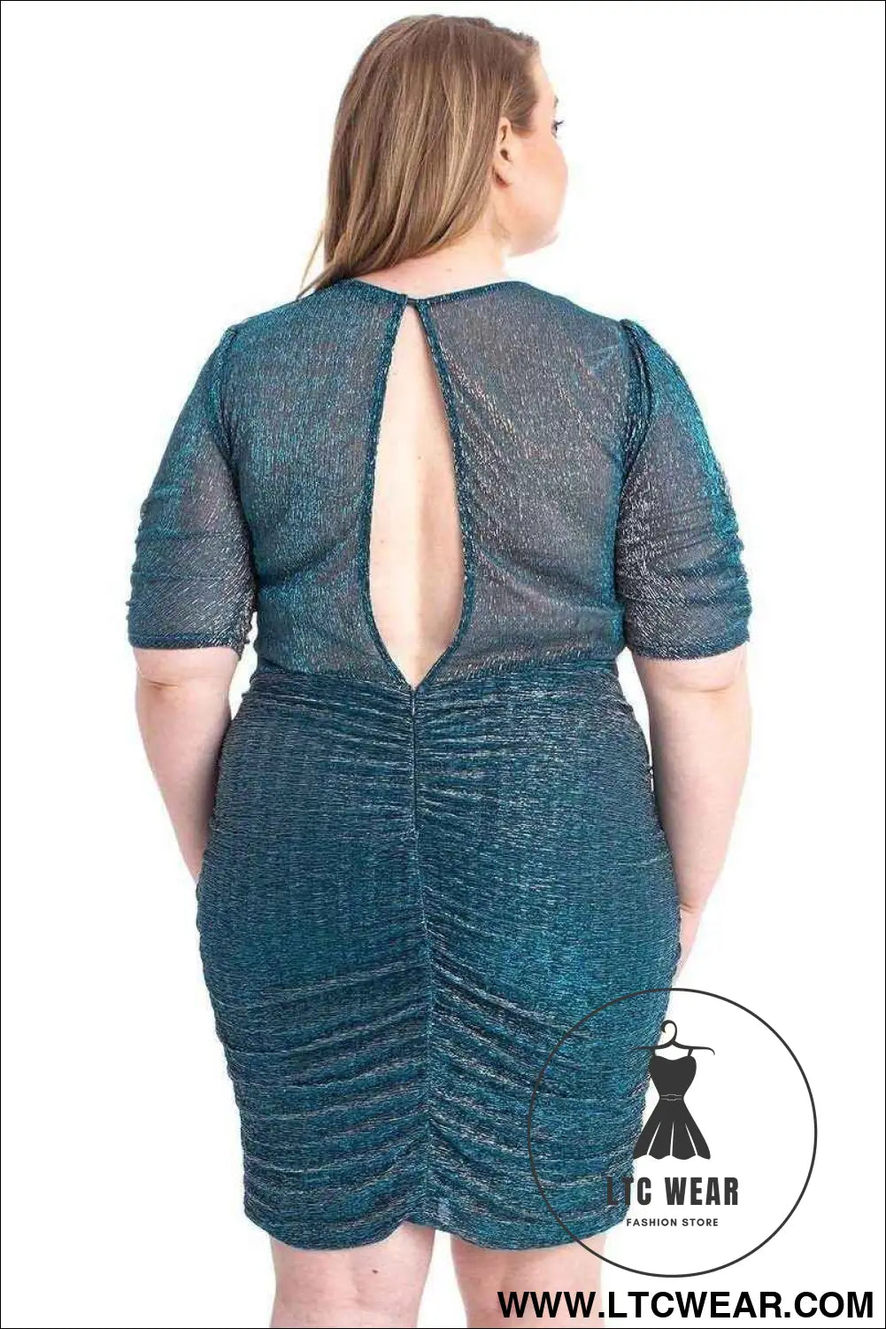 Ribbed Shimmer Shirring Mini Dress
