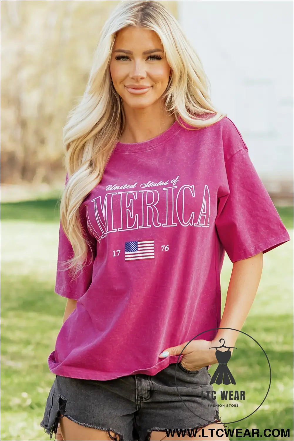 Rose red america 1776 graphic mineral wash cotton tee - 30%