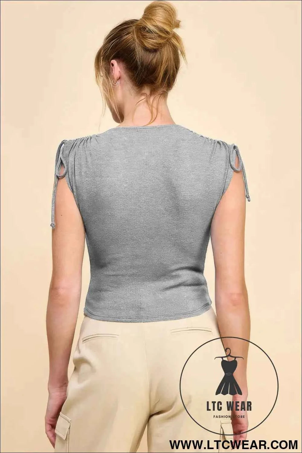 Ruching Shoulder Ribbed Top