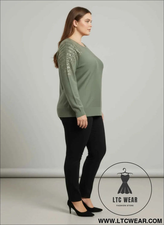 Sequin Shoulder Knit Tunic Top