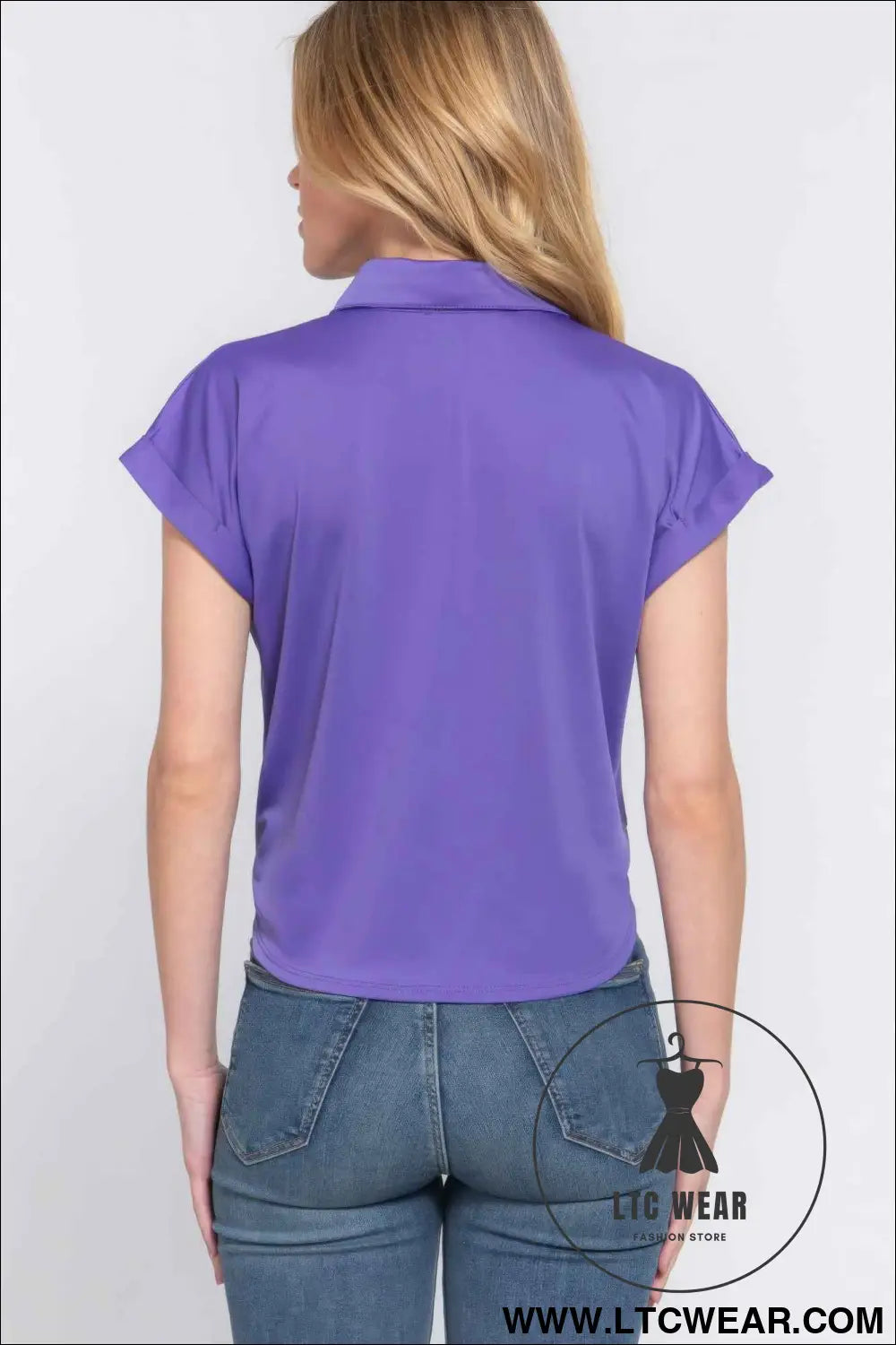 Short Slv Front Tie Stretch Ity Top