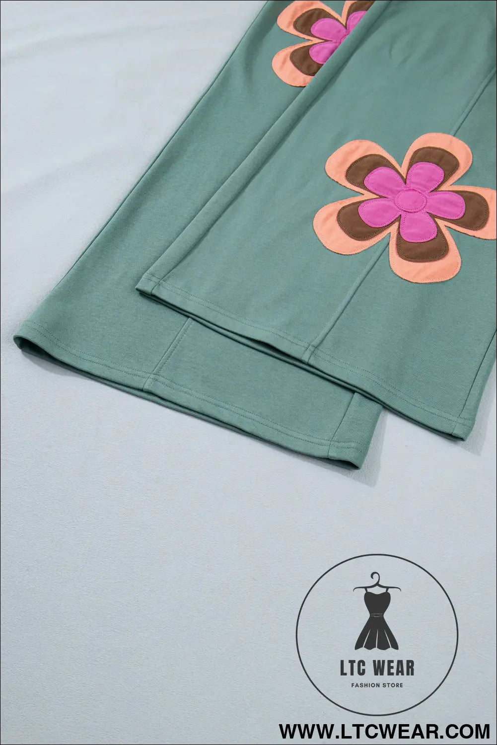 Sky Blue Color Block Flower Patchwork Drawstring Contrasted Elastic Waist Wide Leg Pants - L.T.C Wear Online Fashion Store
