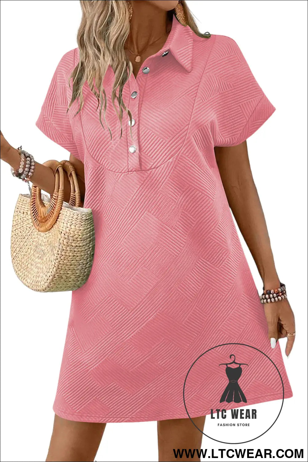 Sky blue solid color textured short sleeve a line mini dress - mini dresses