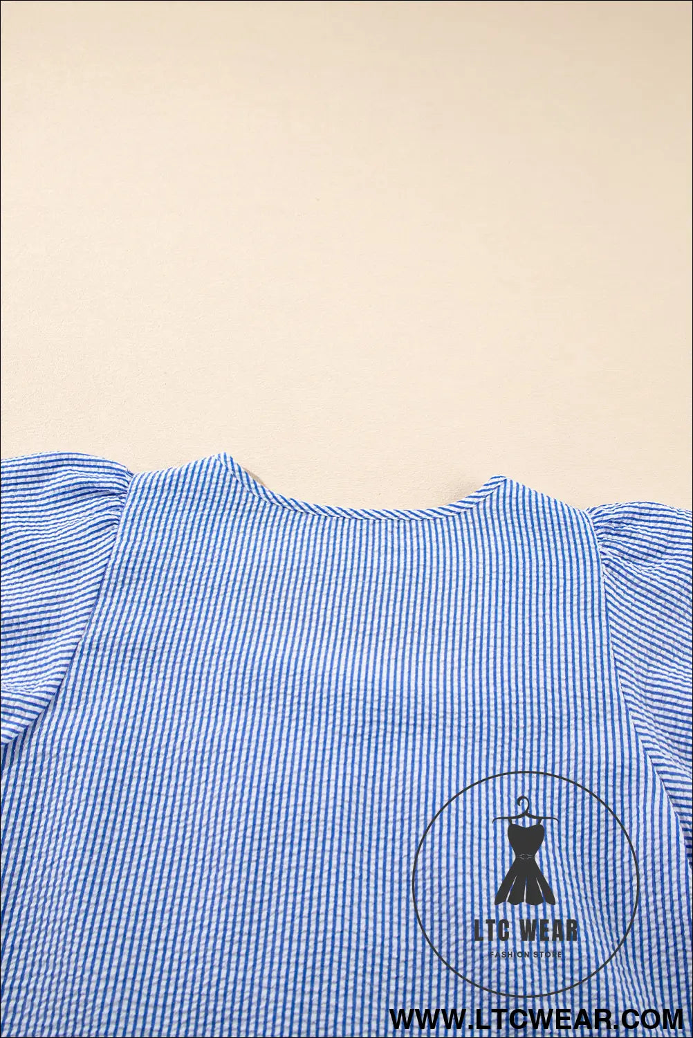 Sky Blue Striped Crochet Applique Boho Blouse - L.T.C Wear Online Fashion Store