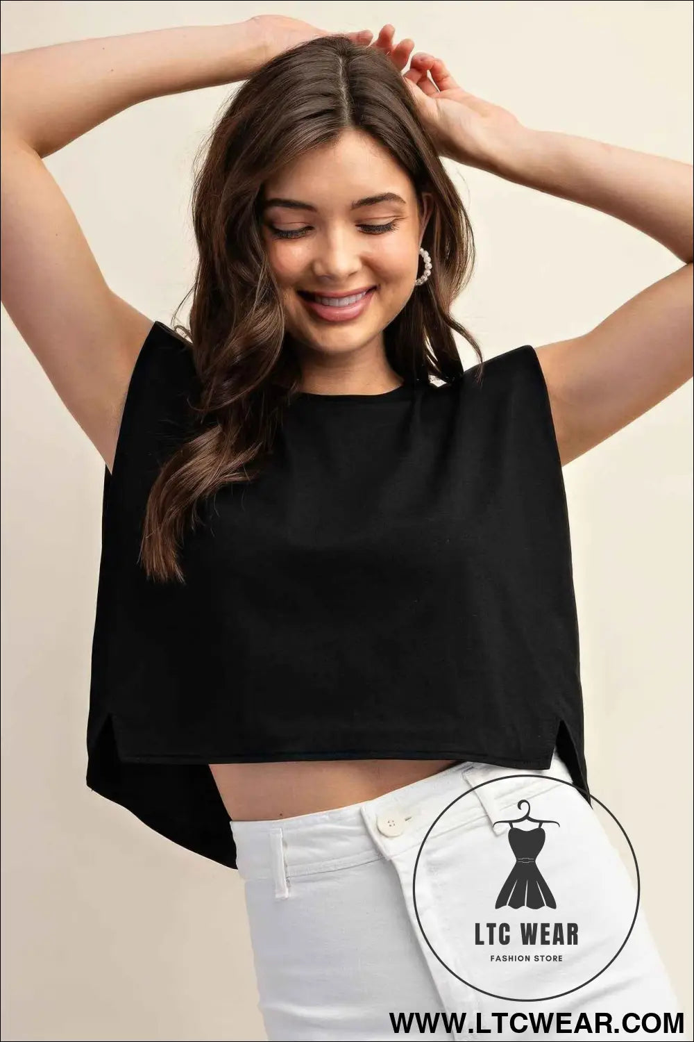 Sleeveless Crop Top With Shoulder Pads