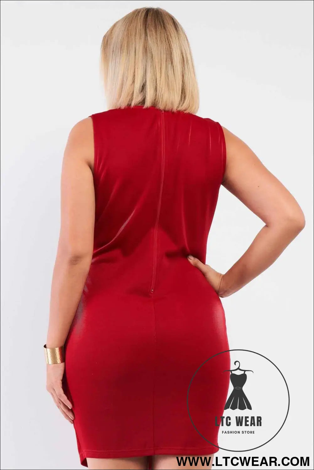 Sleeveless V-neck Asymmetrical Wrap Rhinestones Detail Fitted Mini Blazer Dress