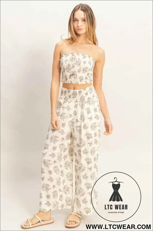 Smocked Tube Top & Wide-leg Pants Set