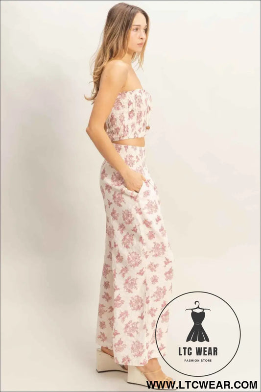 Smocked Tube Top & Wide-leg Pants Set