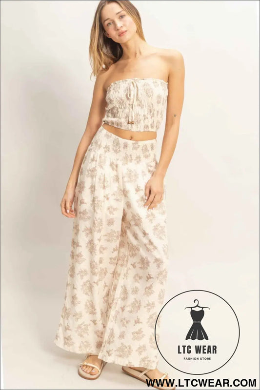 Smocked Tube Top & Wide-leg Pants Set