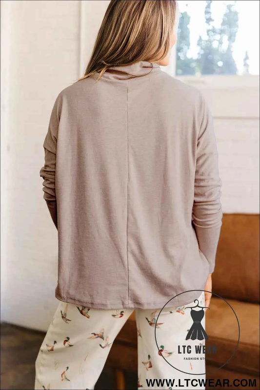 Smoke Gray High Neck Long Sleeve Shift Blouse