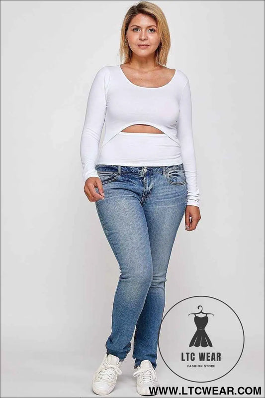 Solid Round Neck Top, With Long Sleeves, And Cut-out Detail