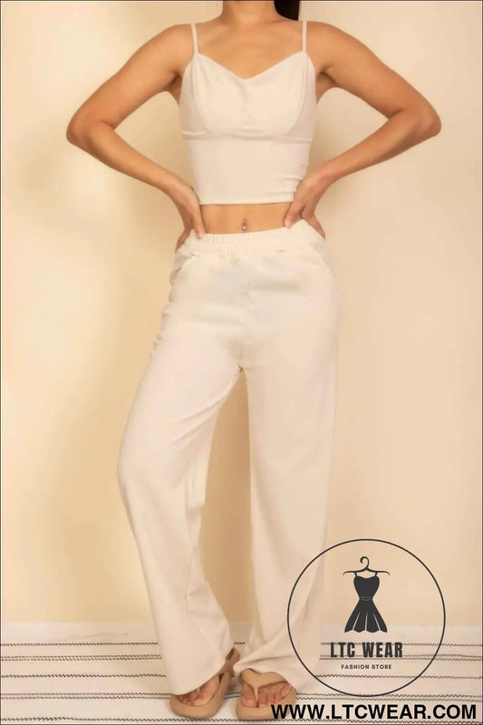 Spaghetti Strap Bralette Top & Wide Leg Pants Set
