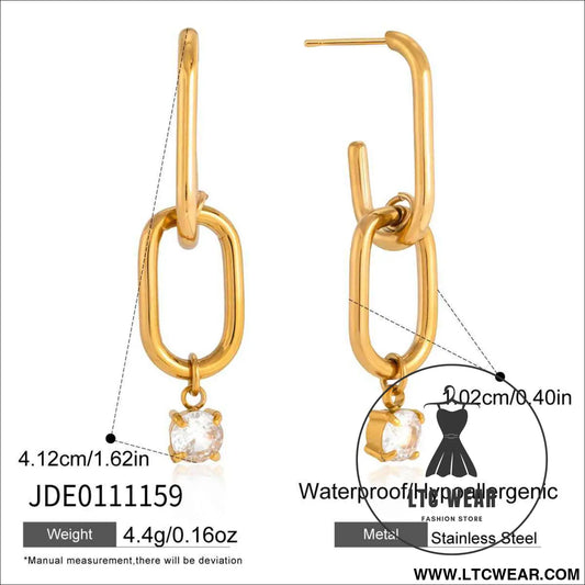 Stainless Steel Zircon Drop Hoop Earrings