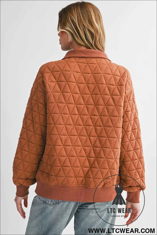 Straw Yellow Textured Zipper Neck Long Sleeve Pullover Sweatshirt
