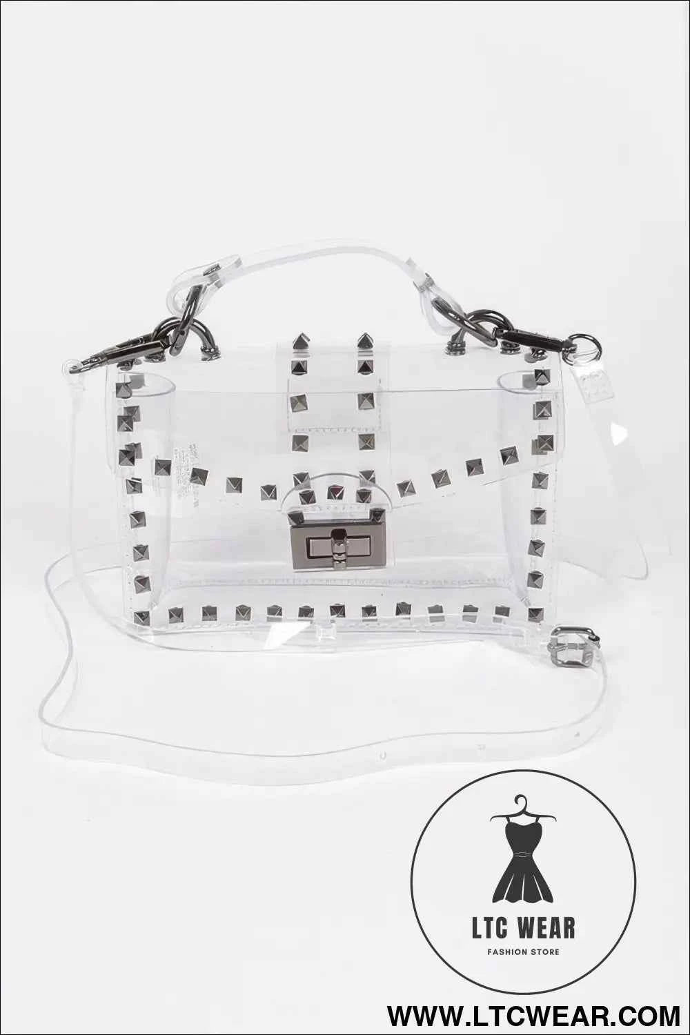 Studded Transparent Bag with Top Handle for Stylish Storage