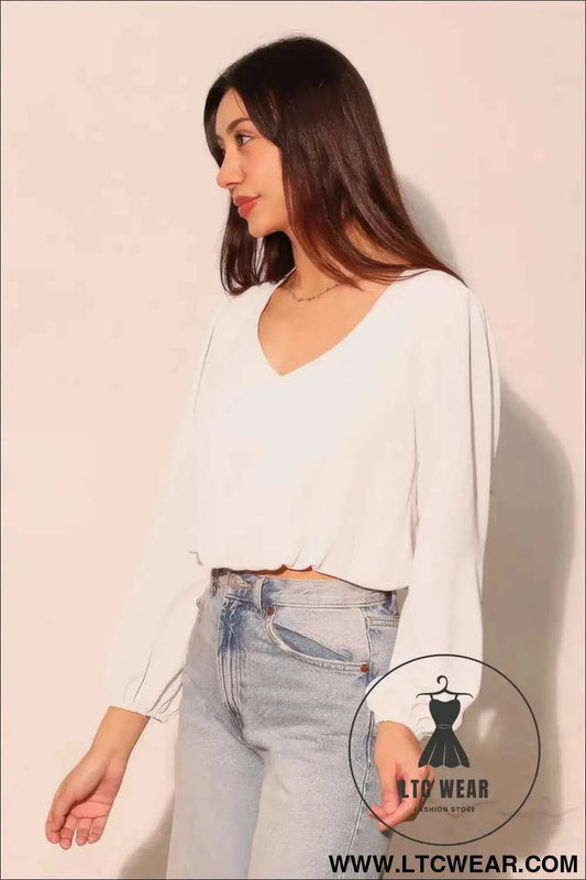 Textured Solid Long Sleeve Crop Top