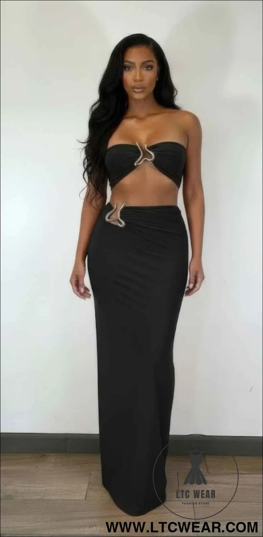 Tube Top Trim Detail Skirt Set