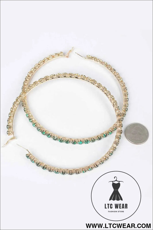 Upside Down Multi Rhinestone Hoop Earring
