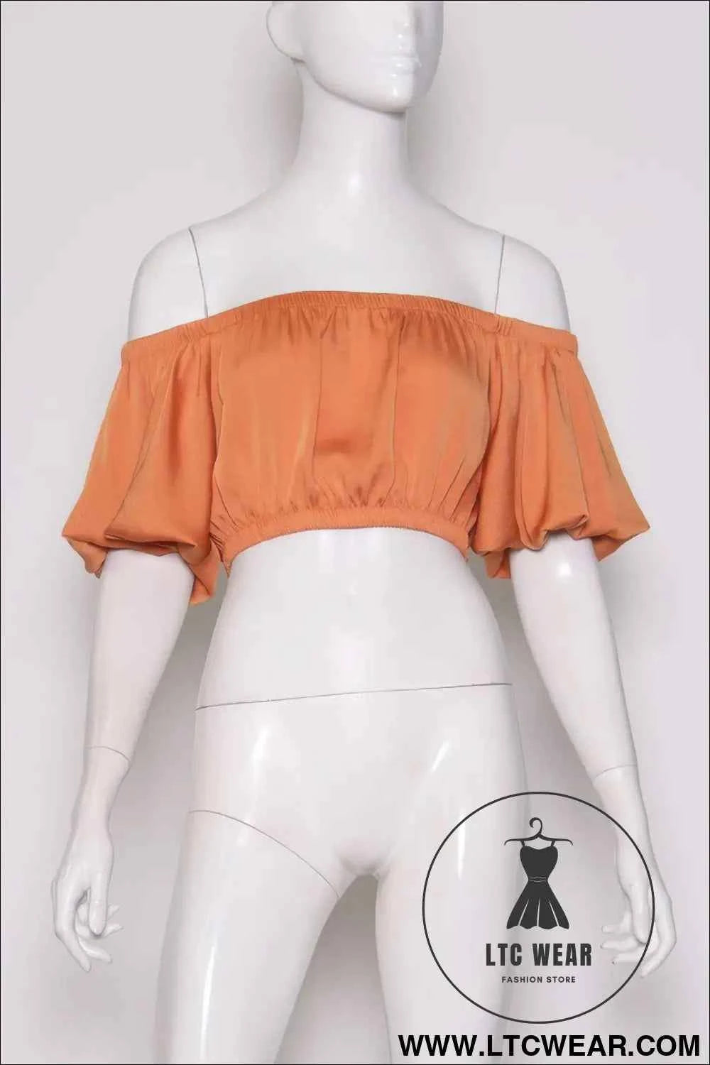 Washed Poly Silk Bubble Sleeve Crop Top