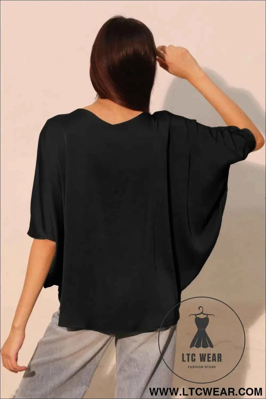 Washed Poly Silk Drawstring Dolman Top