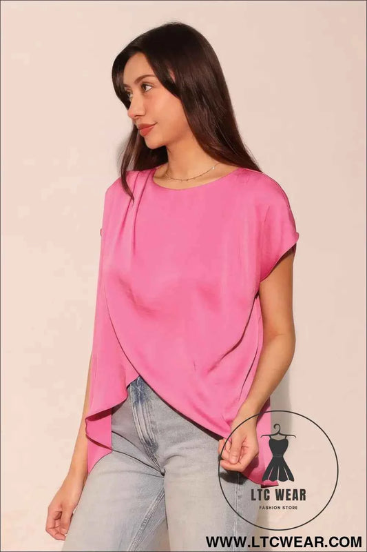 Washed Poly Silk Tulip Tunic Top