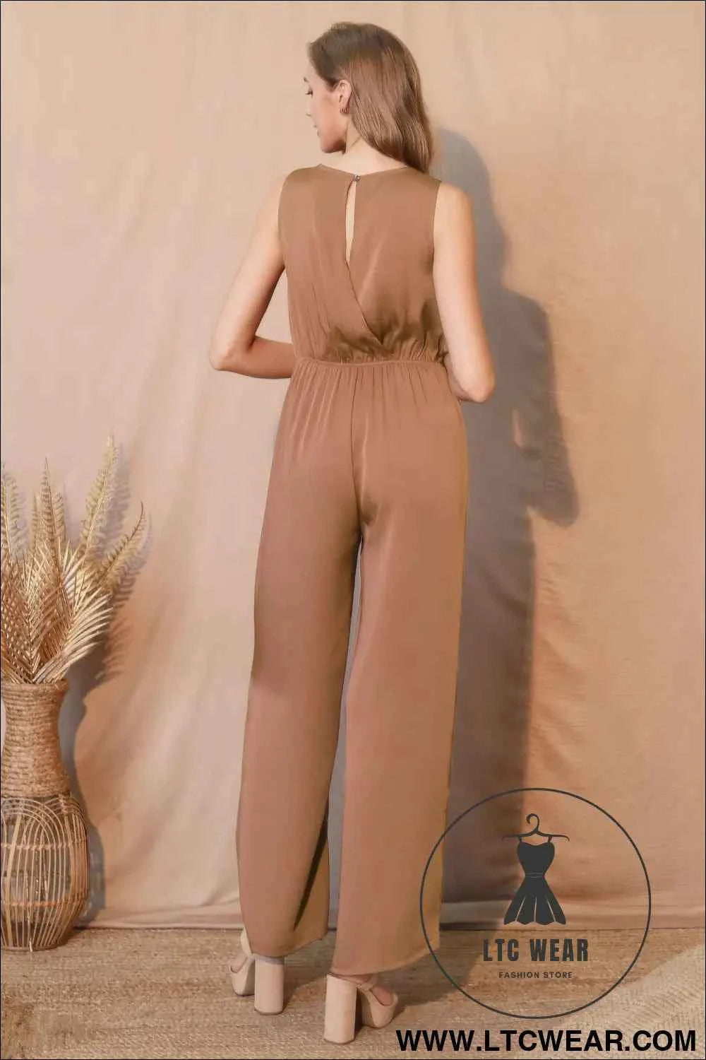 Washed Poly Silk Twist Front Jumpsuit