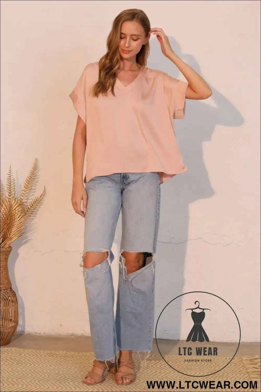 Washed Poly Silk V-neck Tee