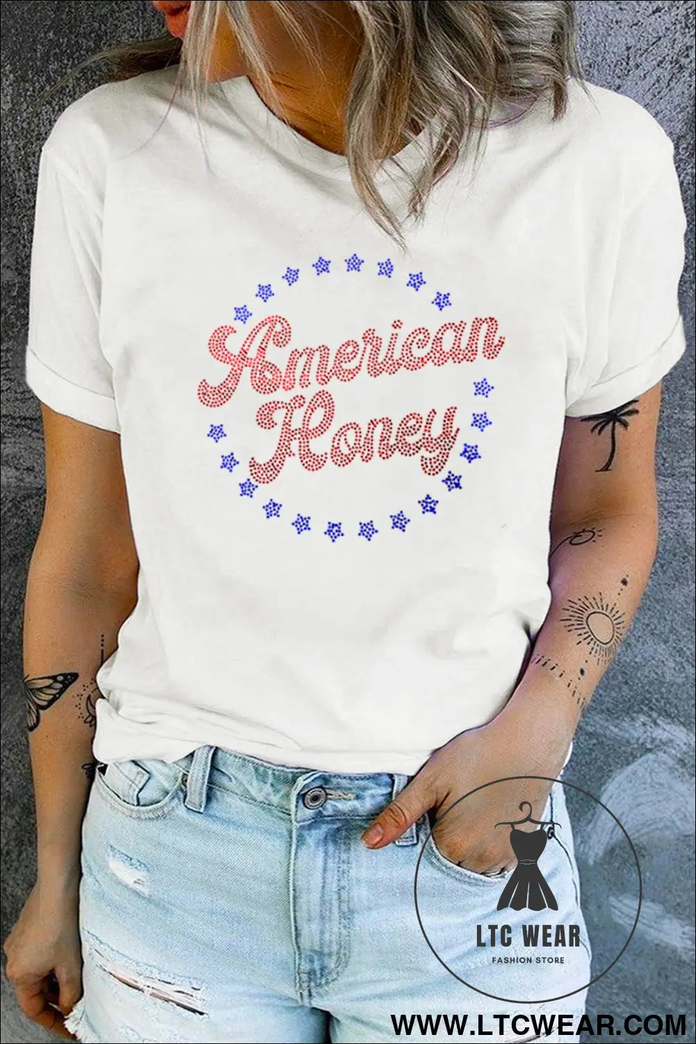 White american honey rhinestone graphic tee - graphic tees
