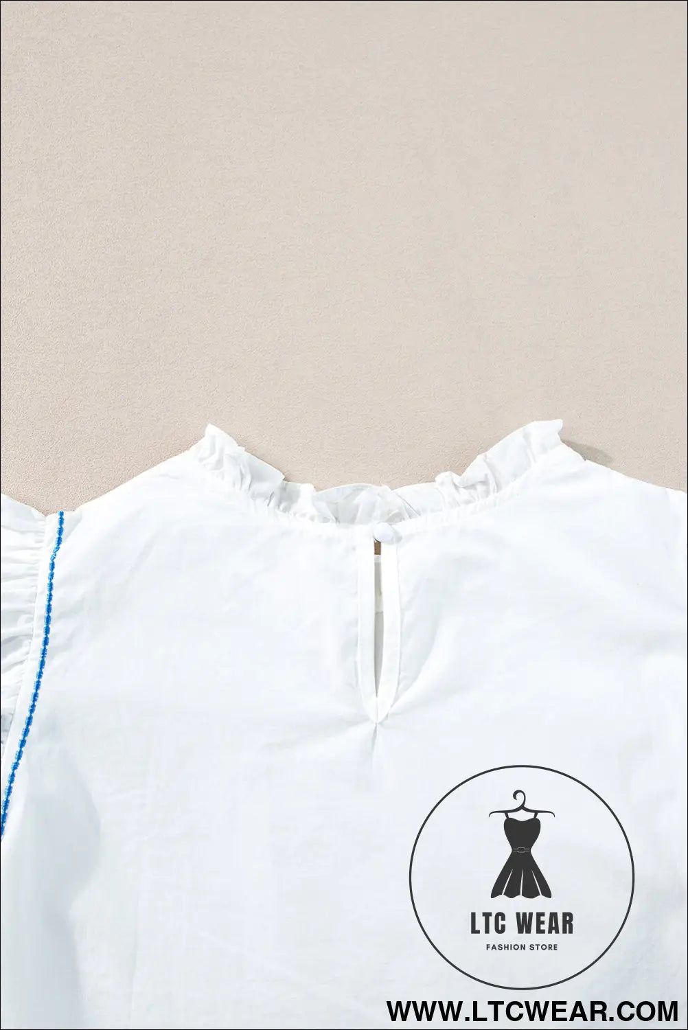 White Embroidered Ruffled Sleeve Frill Blouse - L.T.C Wear Online Fashion Store