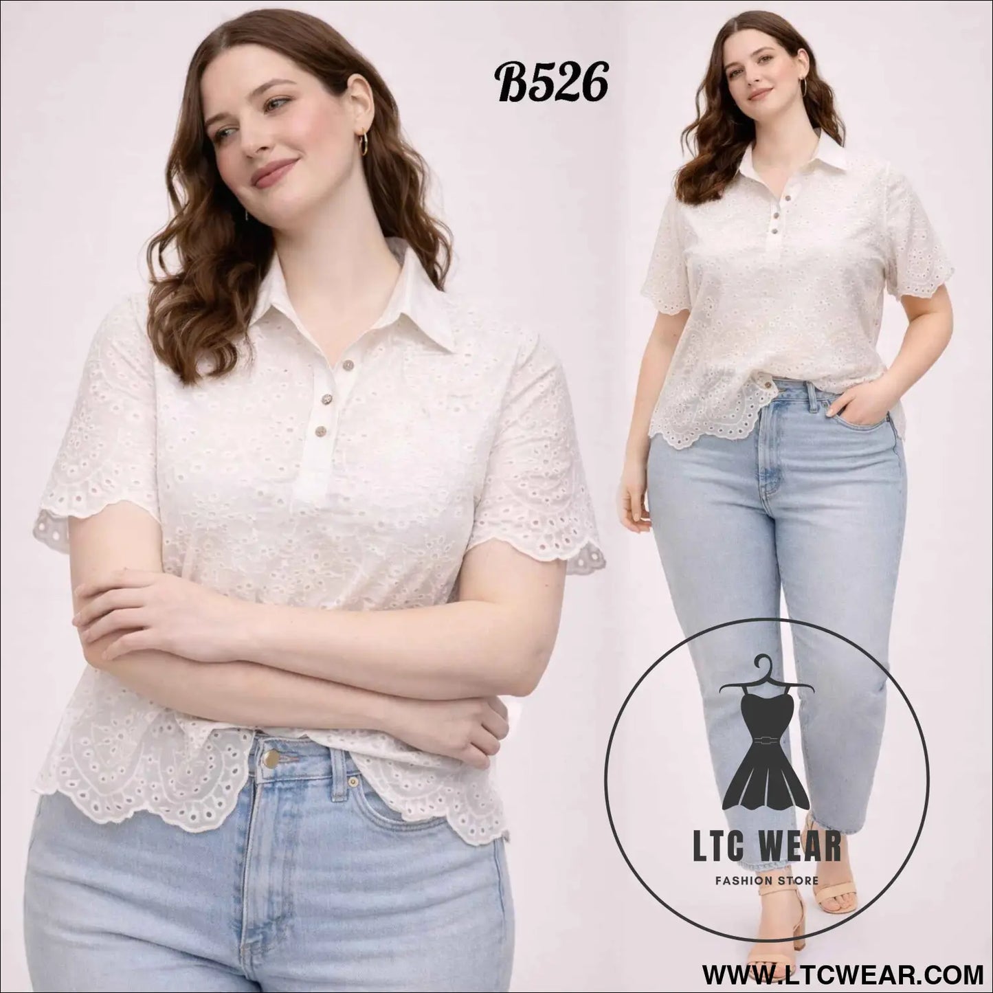 White Eyelet Polo Blouse