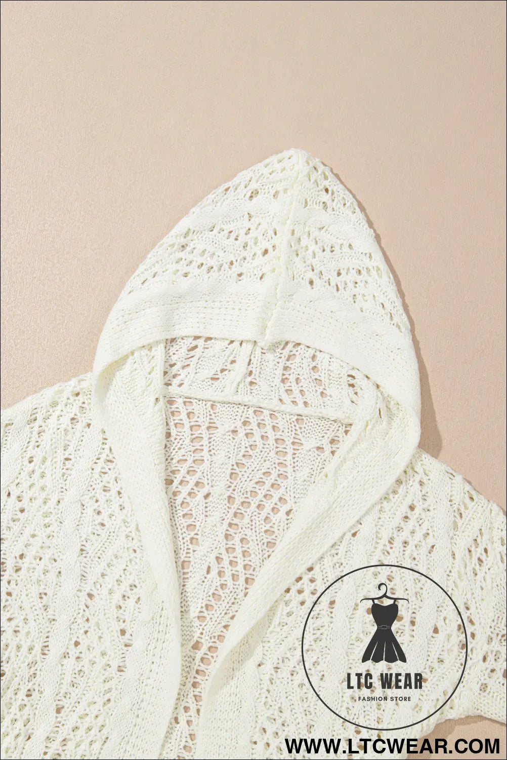 White fashion open knit hooded beach cover up - 15%