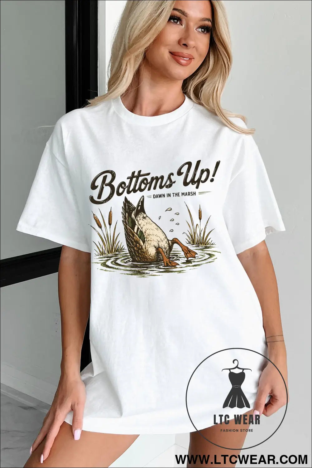 White funny duck bottoms up graphic tunic tee - graphic tees