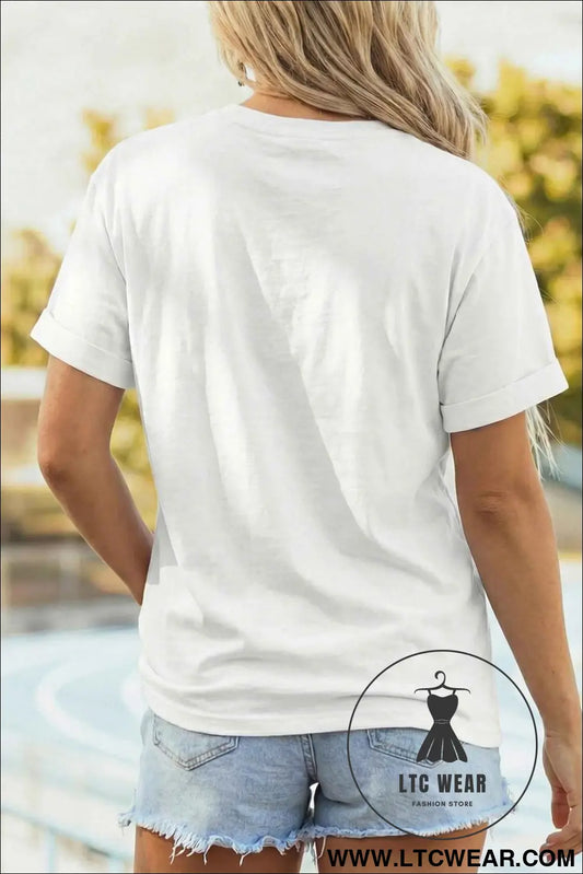 White PRAY Camo Letter Print Casual Round Neck T Shirt
