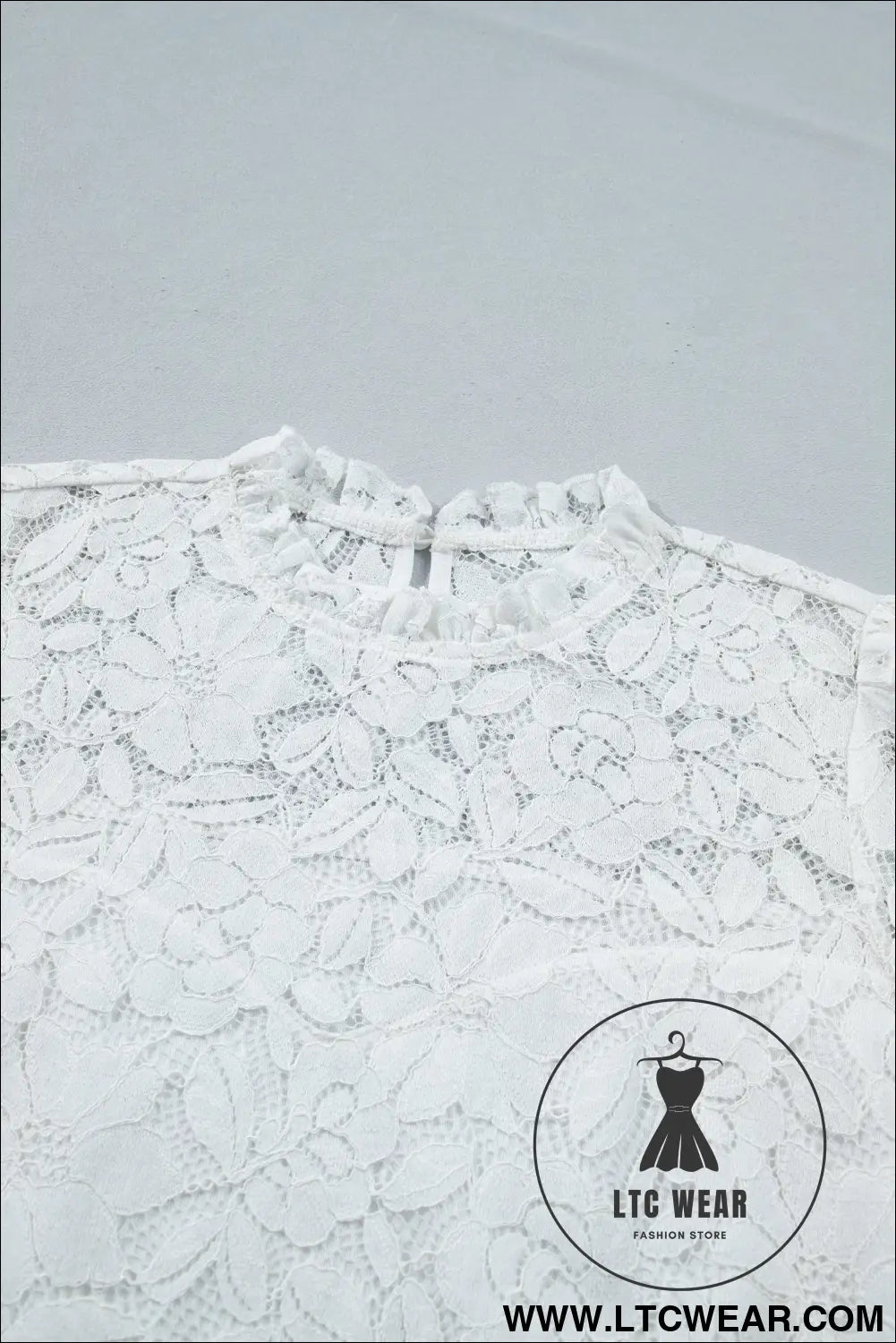 White Ruffled Round Neck Long Flounce Sleeve Sheer Lace Blouse - L.T.C Wear Online Fashion Store
