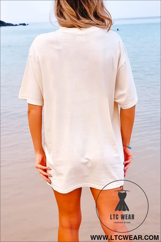 White salty moms beach day graphic cotton tunic tee - graphic tees