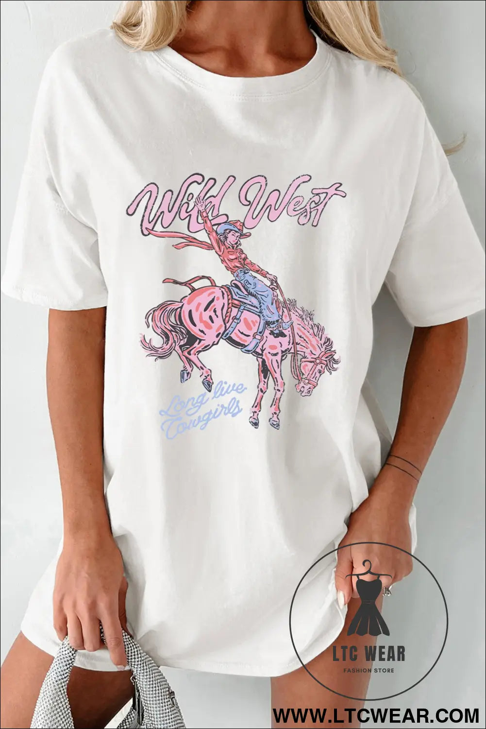 White wild west cowgirl rodeo graphic tunic tee - graphic tees