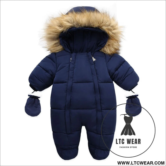 Winter wool collar romper children’s thickened warm baby one-piece suit