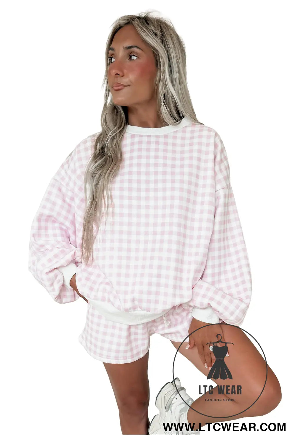 Yellow plaid baggy pullover drawstring casual shorts 2pcs outfit - short sets