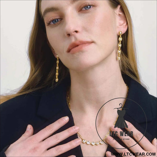 Zircon Necklace and Chain Tassel Earring Set