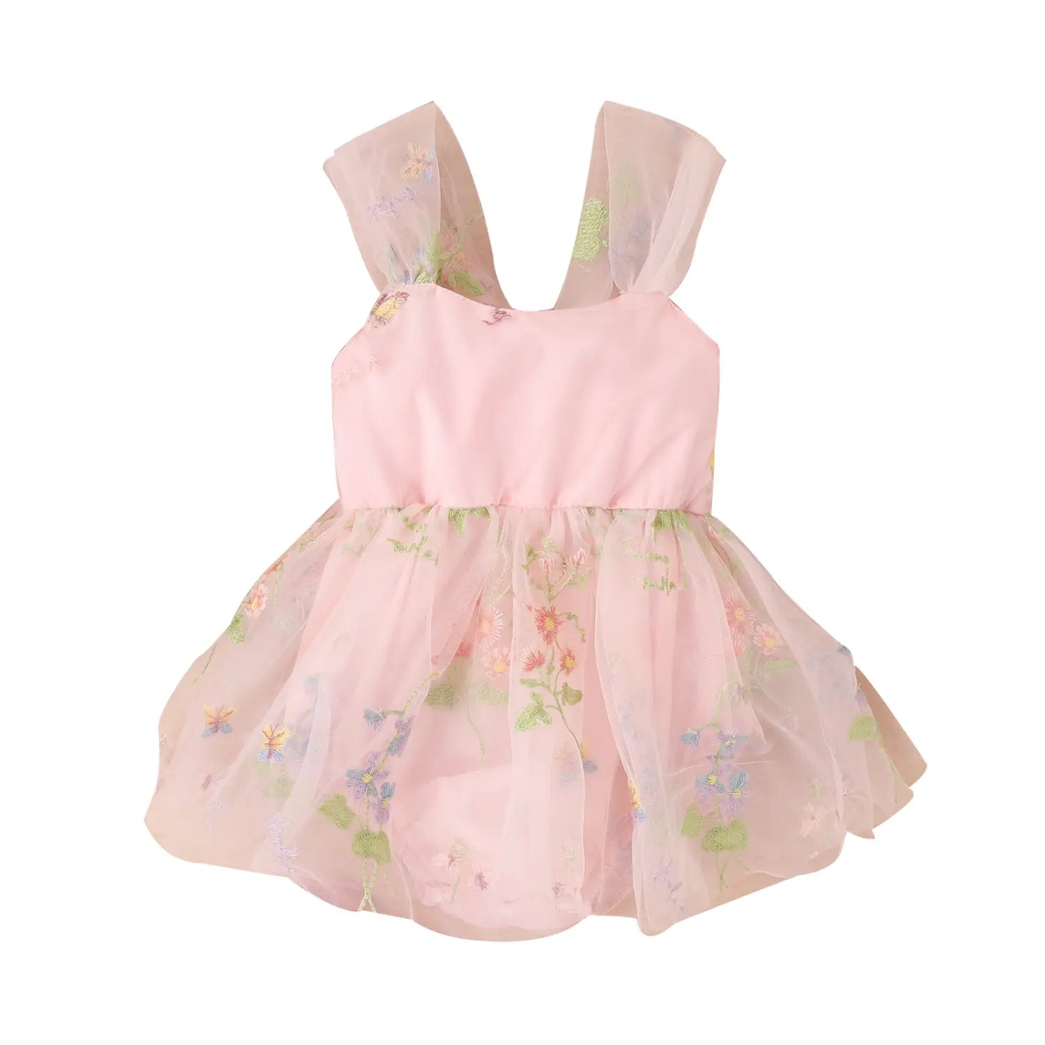 Girls’ baby suspenders with embroidered flowers and mesh for princesses with open crotch and baby rompers