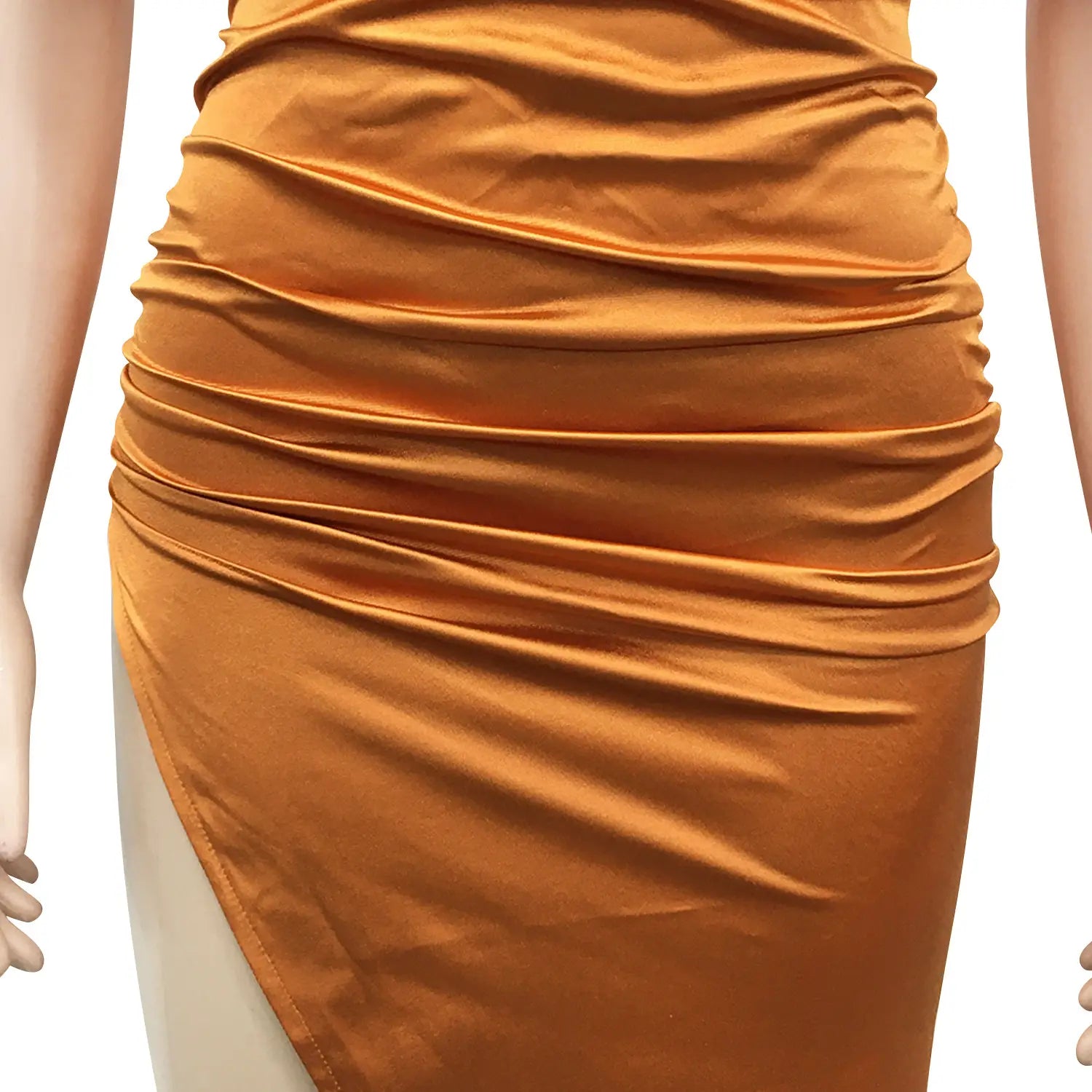 Fashion solid color women’s round neck sleeveless pleated asymmetrical slit long dress