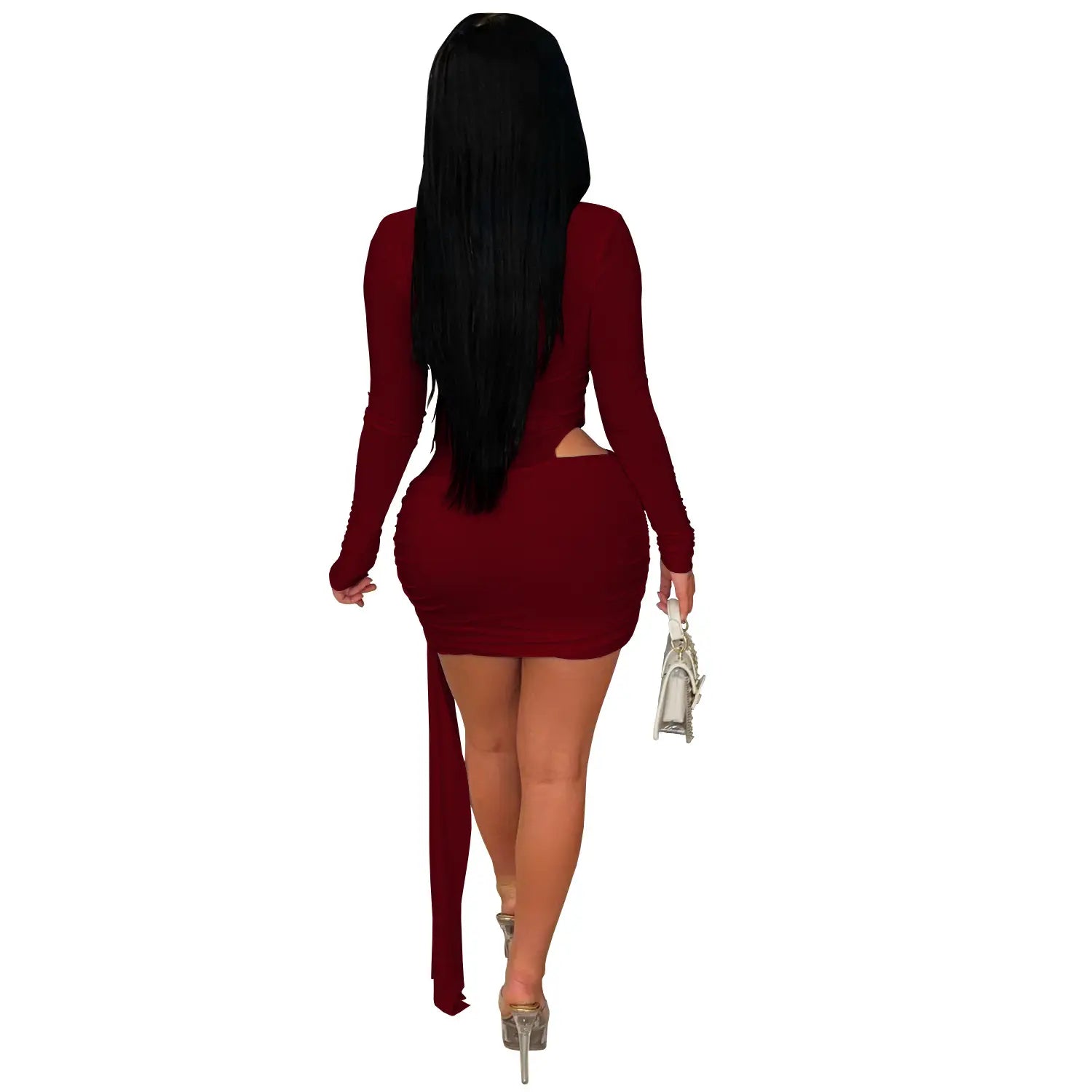 Fashion Women's Sexy Deep V Neck Solid Color Ribbon Dress Mini Dress