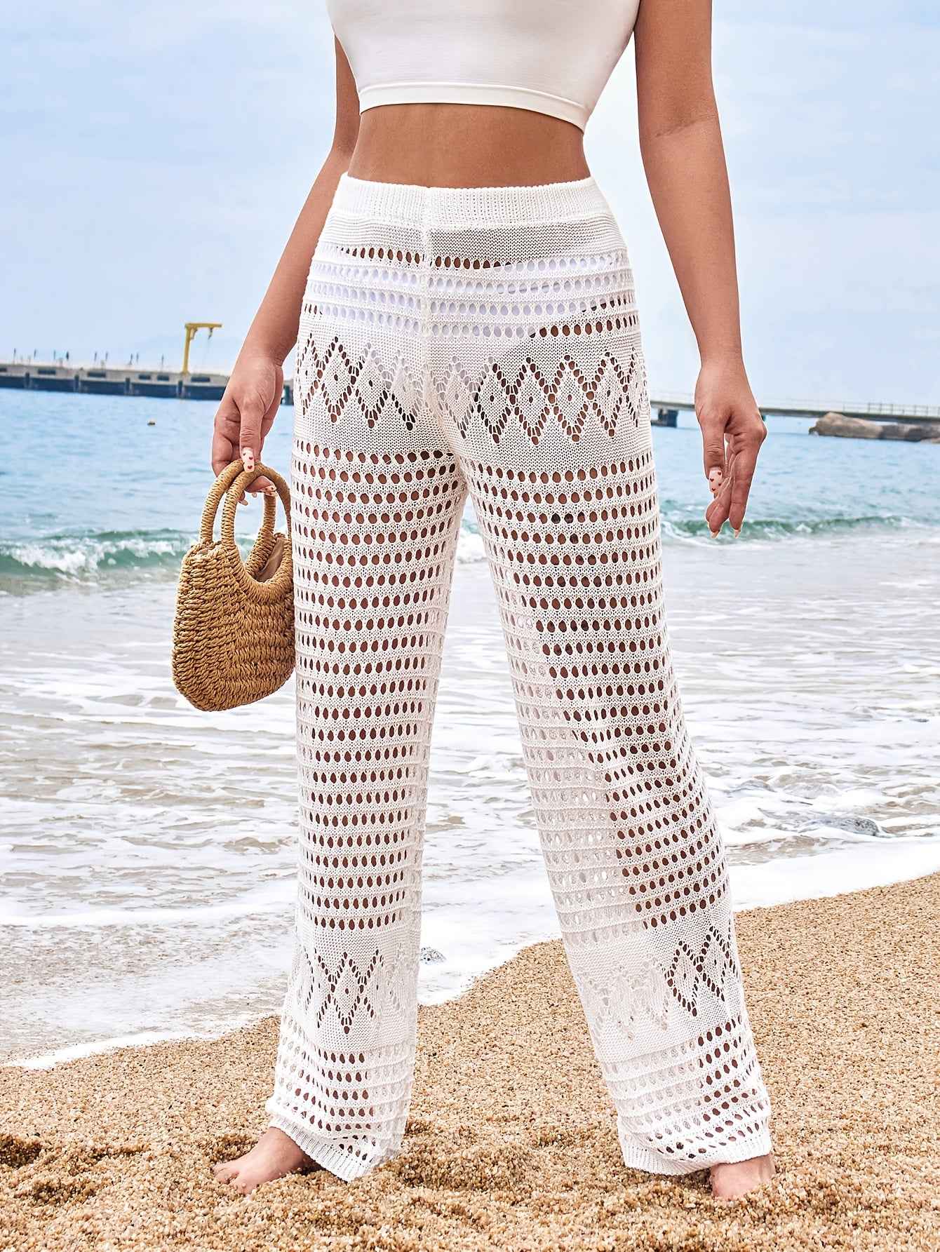 Chic High Waist Crochet Beach Pants for Effortless Style