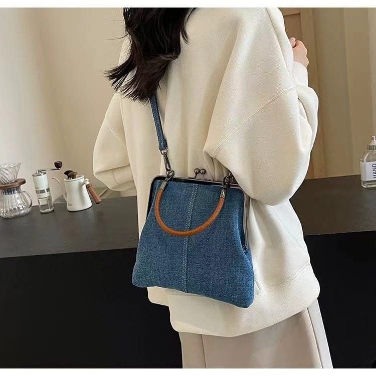 Small handbag women’s handbag handmade denim splicing hand-held crossbody bag single shoulder bag small shoulder bag