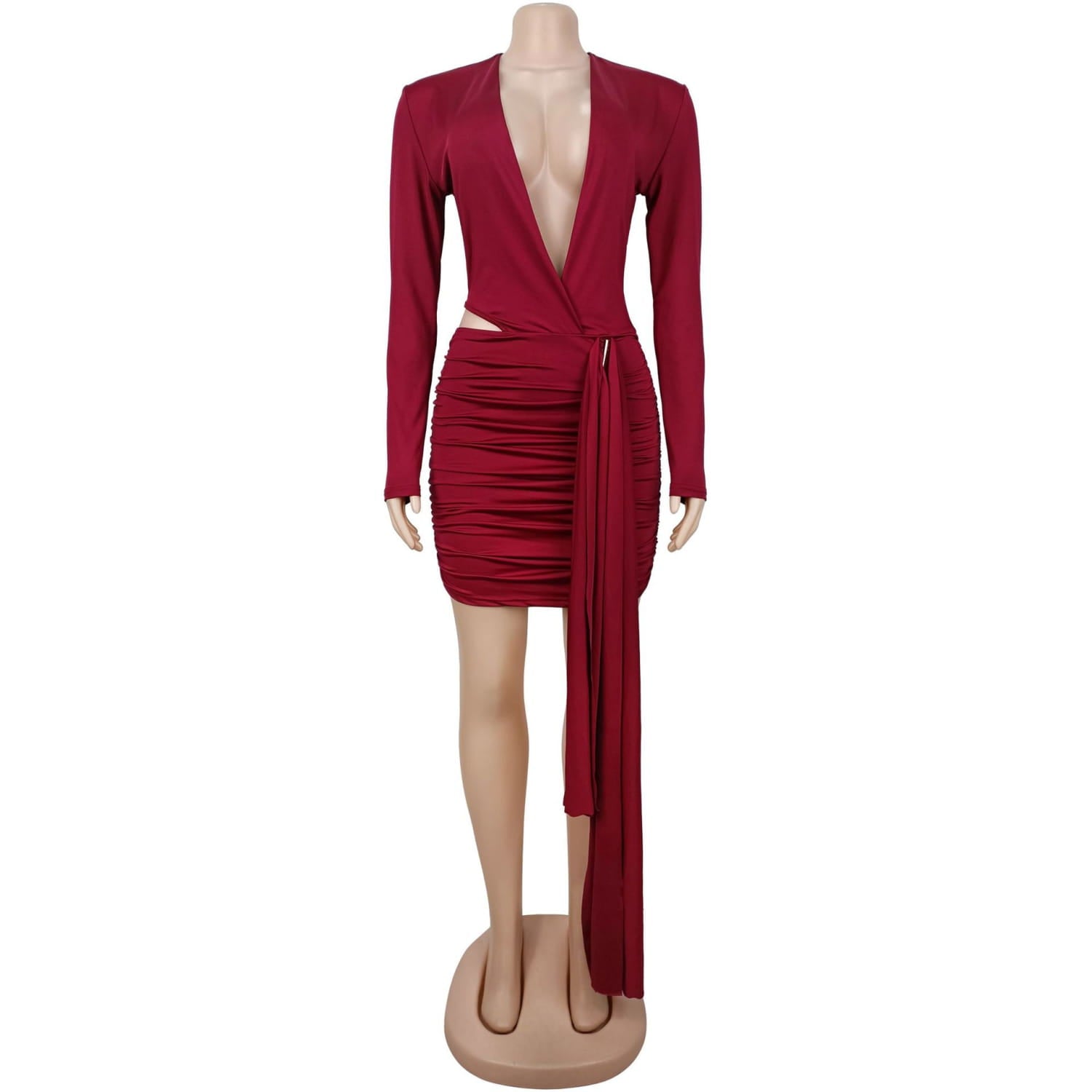 Fashion women’s sexy deep v neck solid color ribbon dress mini dress