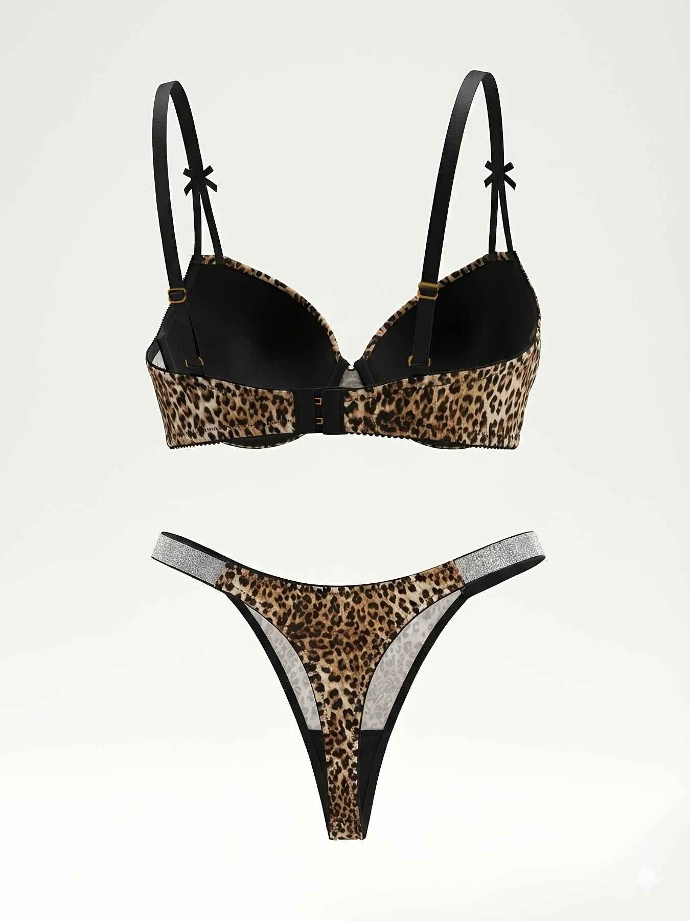 Sexy Leopard Print PushUp Lingerie Thong Set